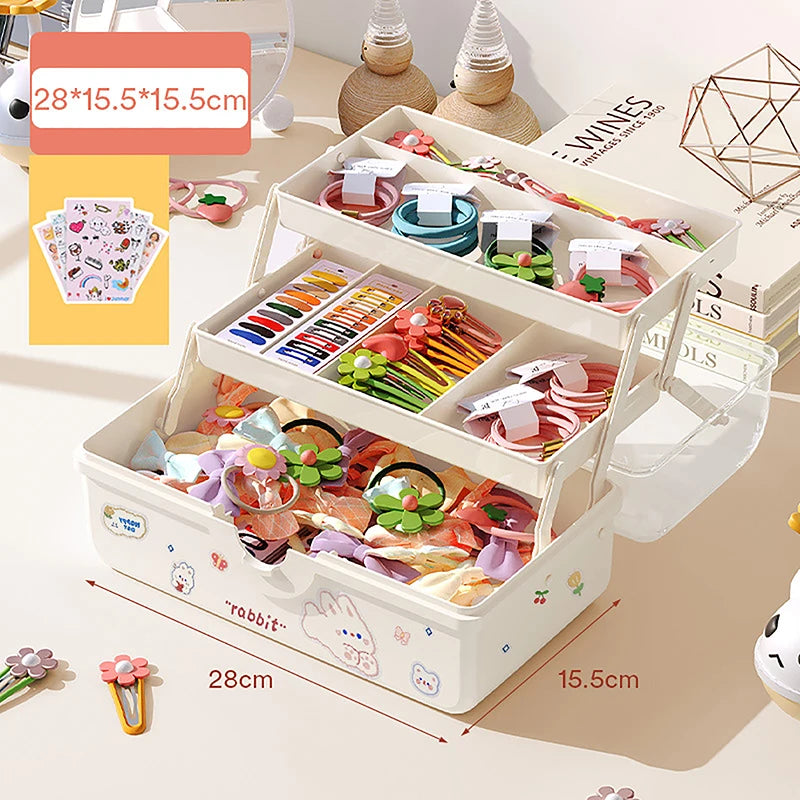 Caja de almacenamiento de accesorios para el cabello para niños, cuerda para la cabeza de bebé, horquilla, banda de goma, organizador de joyas para la cabeza, linda caja de joyería para niña