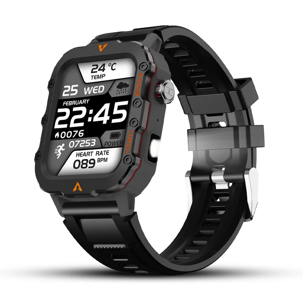Reloj inteligente deportivo LAXASFIT para hombre con Bluetooth, monitor de frecuencia cardíaca, linterna LED, multifunción, para deportes al aire libre