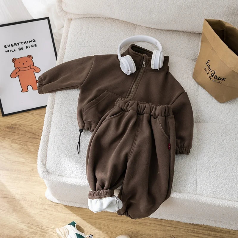 Conjuntos de ropa para bebés y niños, de invierno, de forro polar, informales, 2 piezas, conjunto deportivo para niñas y niños, abrigo y pantalones de 1 a 5 años