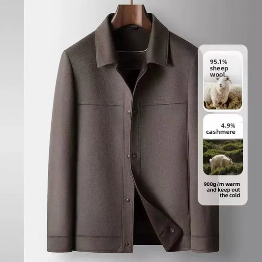 2025 Autumn/Winter New Men's Woolen Coat with 95% Wool Content, Cashmere Warmth, Light Luxury Business Leisure Woolen Coat