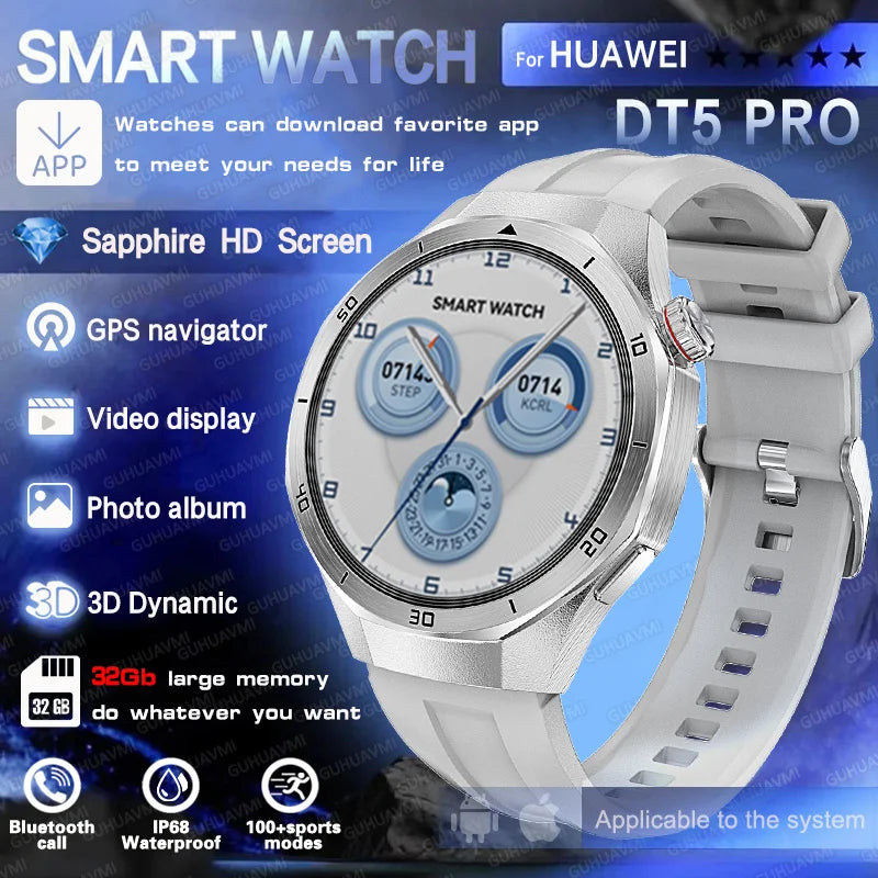 Reloj inteligente HUAWEI DT5 Pro con memoria de 32 GB, música local, llamadas Bluetooth, rastreador GPS, brújula, menú 3D, Bluetooth, para hombres y mujeres (2025)