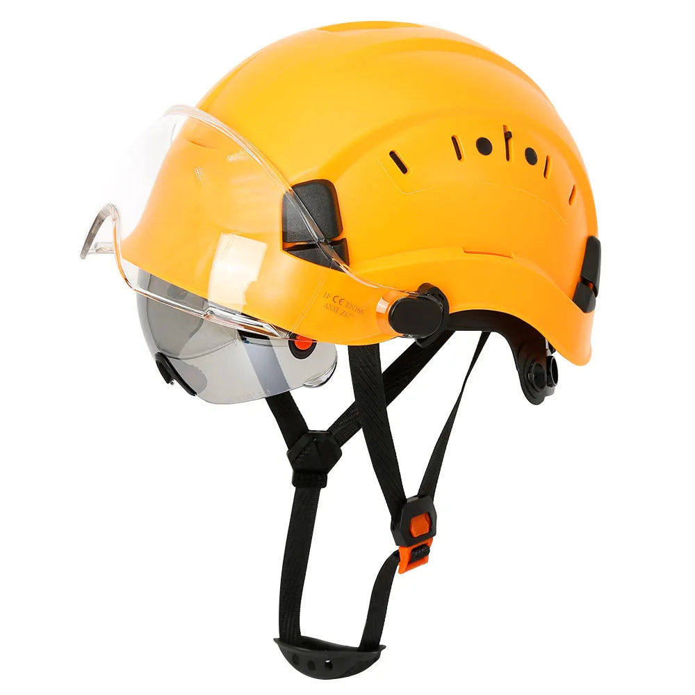 Casco de seguridad con patrón de fibra de carbono y gafas de doble visera para ingenieros, casco de seguridad CE ANSI ABS, gorra de trabajo industrial, rescate