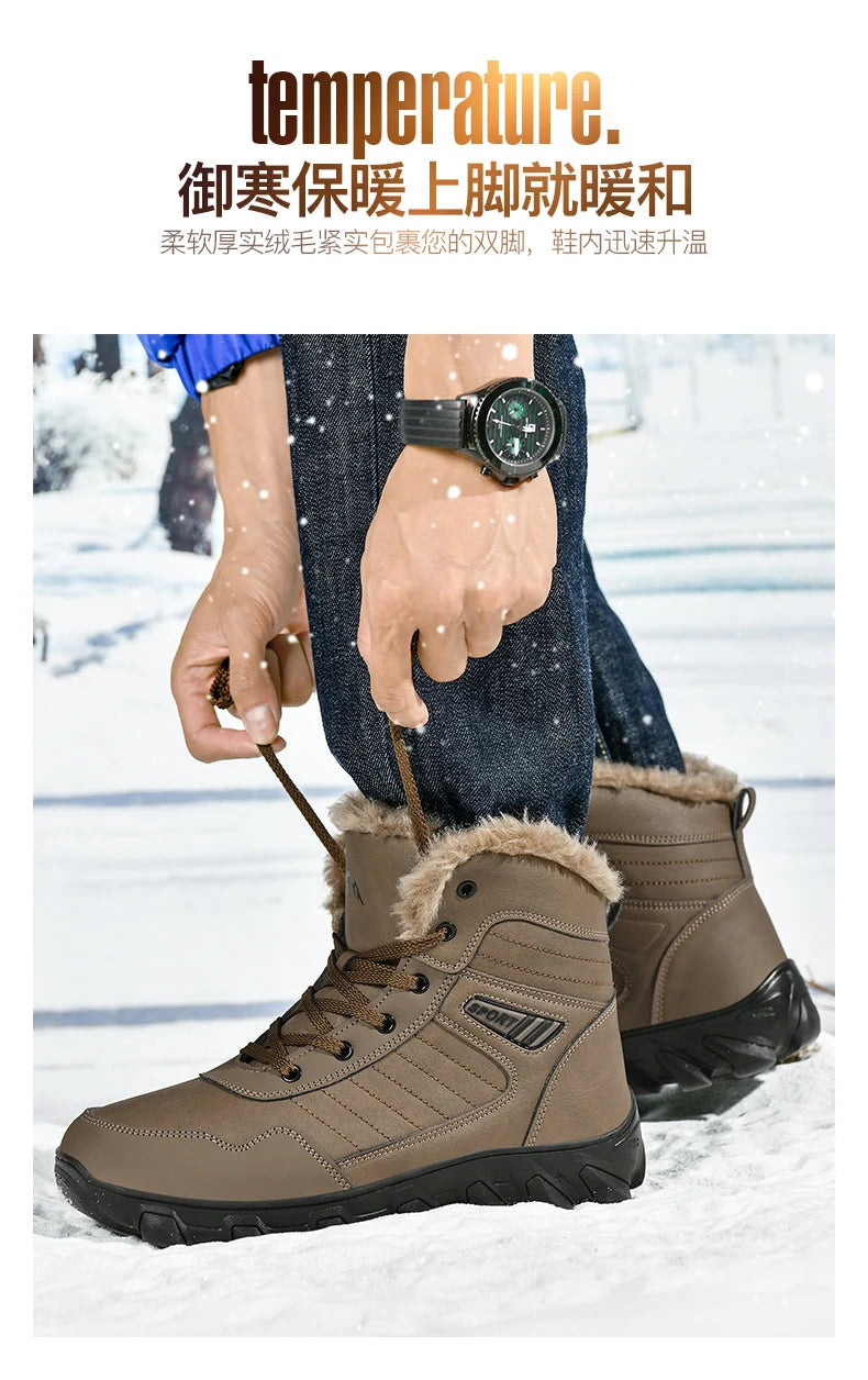 Botas de invierno para hombre, zapatillas cálidas, impermeables, antideslizantes, de felpa, de cuero, talla grande 48, novedad de 2024