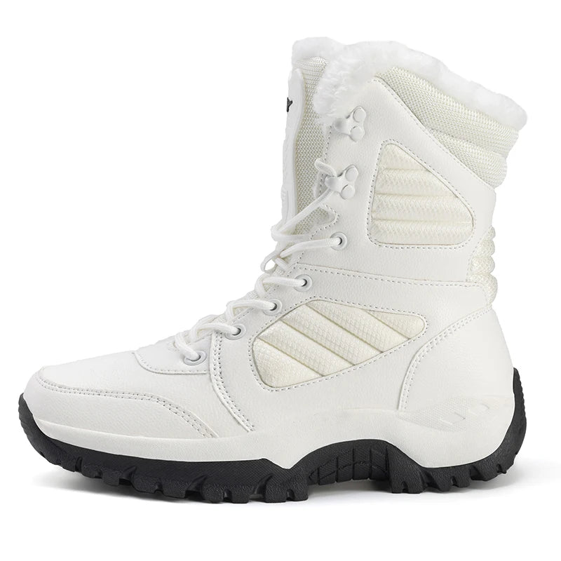 Botas de nieve de invierno para hombre y mujer, impermeables, de cuero, muy cálidas, para exteriores, senderismo, trabajo, talla grande
