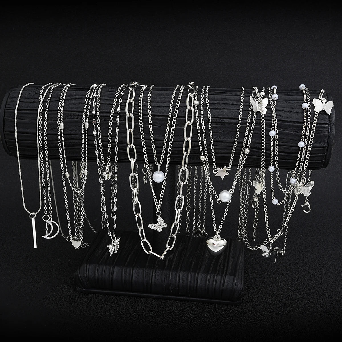 Juego de 13 collares sencillos con temperamento, mariposa, perla, corazón, estrella, circonita, color plateado, para mujer, joyería de moda, regalo