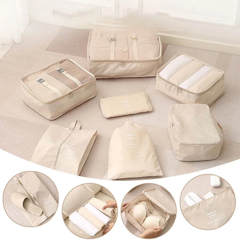 Juego de 9 bolsas organizadoras de viaje, cubos de embalaje, maletas, equipaje portátil, ropa, zapatos, organizador de viaje