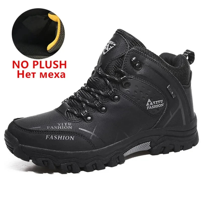 Botas de nieve de invierno para hombre, impermeables, de cuero, muy cálidas, para exteriores, senderismo, trabajo, talla 39-47