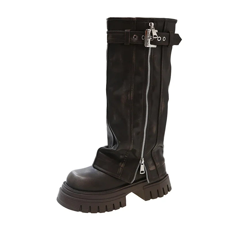 Botas de media caña para mujer de la marca Desinger Knight, con plataforma de tacón alto grueso, estilo punk, estilo motociclista, estilo gótico, para la calle.