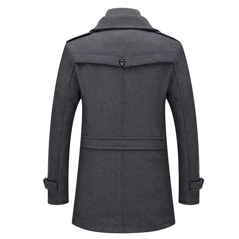 Thickening Warm Wool Coat High Quality Design Wool Coats Men's Wool Blend Winter Double Collar Wool Blend Men Solid Color