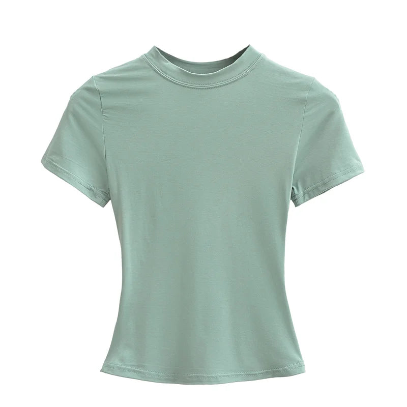 Camiseta informal de alta calidad para mujer, blusa sexy ajustada de manga corta, tendencia de moda, ropa lisa, tops Y2K, 2024