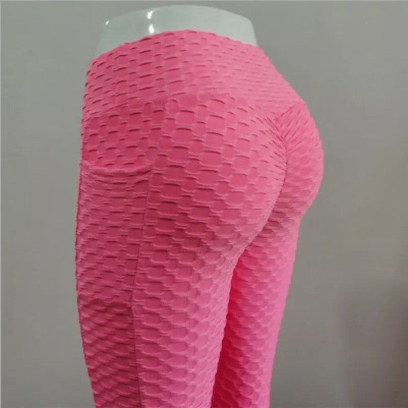 Leggings de cintura alta con efecto push-up de Amazon Europa, material de nylon, estampado jacquard, pantalones deportivos con bolsillo para mujer.