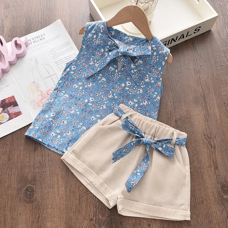Ropa de verano para niñas pequeñas, chaleco sin mangas y pantalones cortos, conjunto de 2 piezas, disfraz de moda infantil, chándales para niños