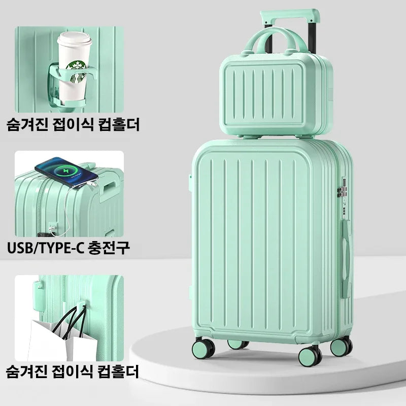 Maleta de 20, 22, 24, 26 y 28 pulgadas con ruedas y portavasos, ideal para viajes de negocios.
