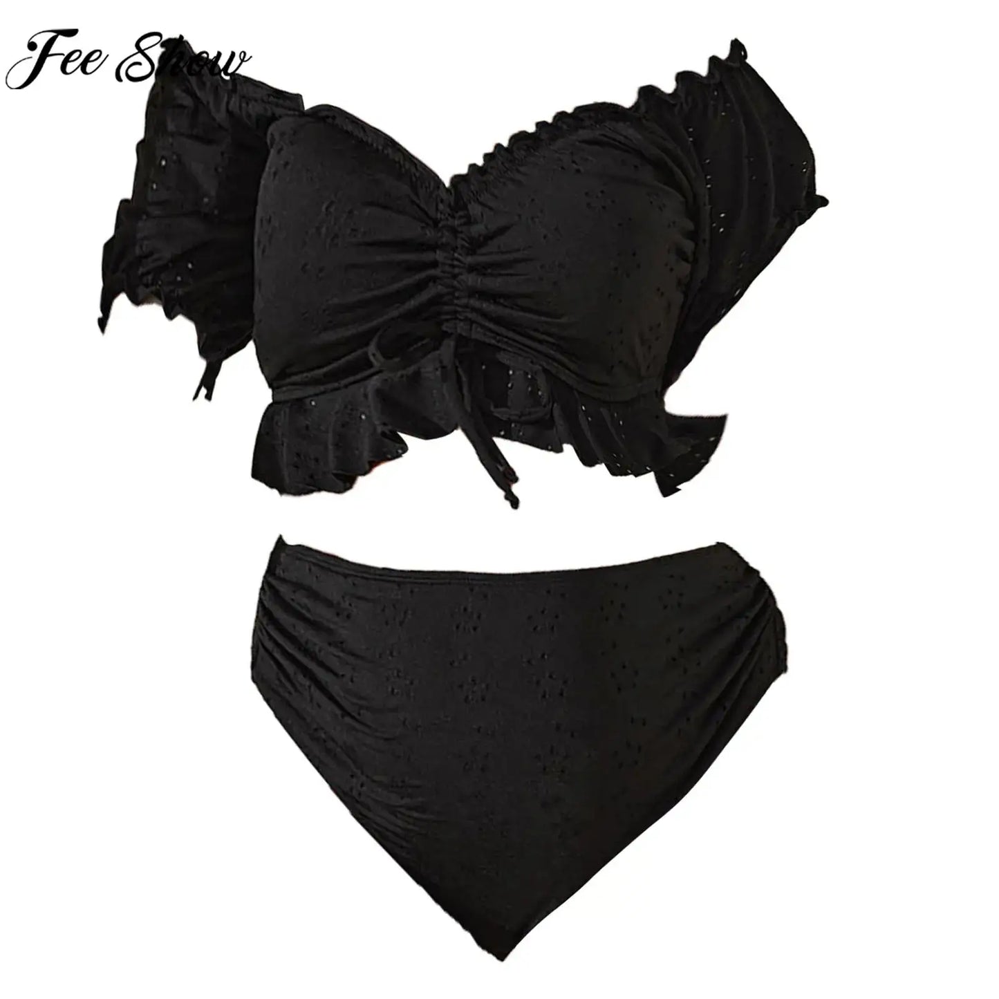 Conjunto de bikini de maternidad de 2 piezas, traje de baño con hombros descubiertos y volantes, top corto con braguita, para embarazadas, vacaciones en la playa, para tomar el sol.