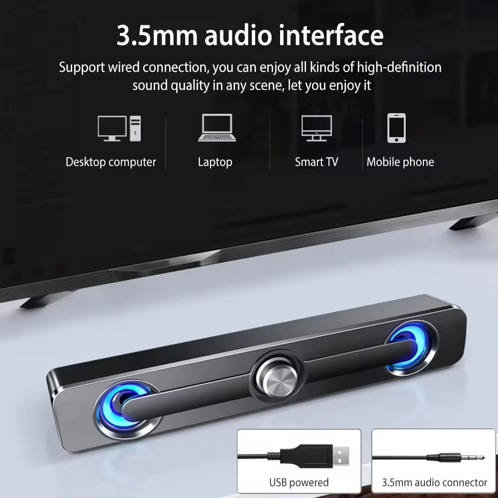 Barra de sonido Bluetooth con cable USB, altavoces estéreo para proyector, PC, portátil, teléfono, ordenador, altavoz auxiliar de 3,5 mm