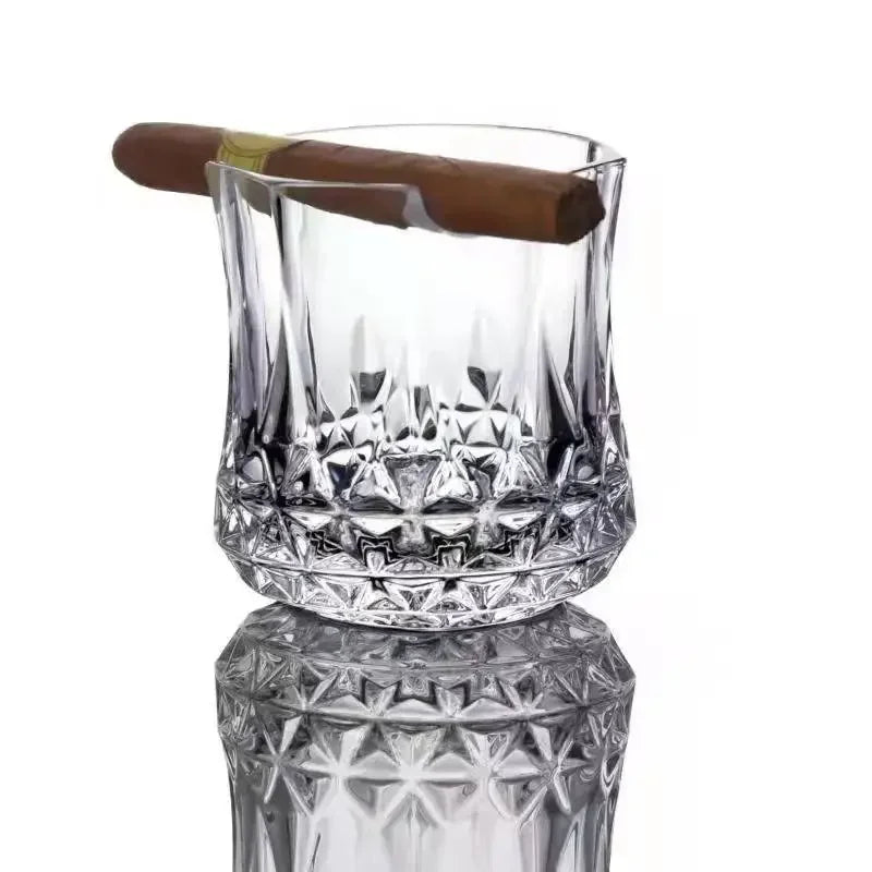 1 vaso de whisky de lujo creativo para el hogar - Vaso de whisky antiguo con reposapuros dentado de 12,85 oz