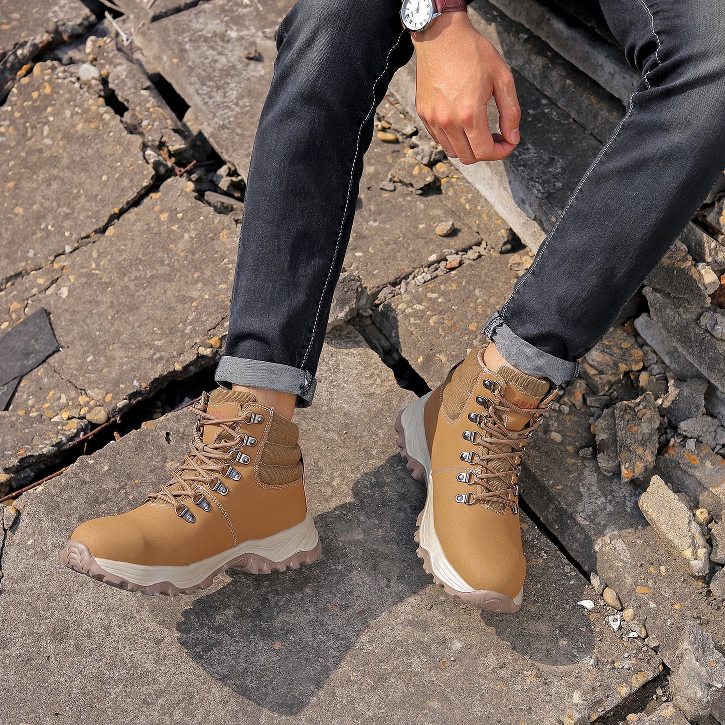 Anti-Smash Steel Toe Work Boots Mens Protection Shoes Breathable Non-Slip Anti-Puncture Construction Work Shoes Hiking Boots