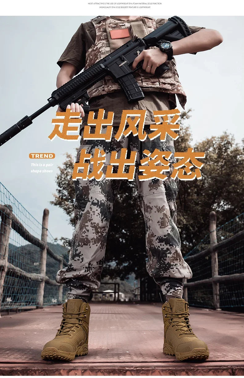 2024Men's Boots Outdoor Tactical mid-waist Boot Men's Hiking Shoes Non-slip Desert Combat Boots Men's Solid Color Snow Boots New