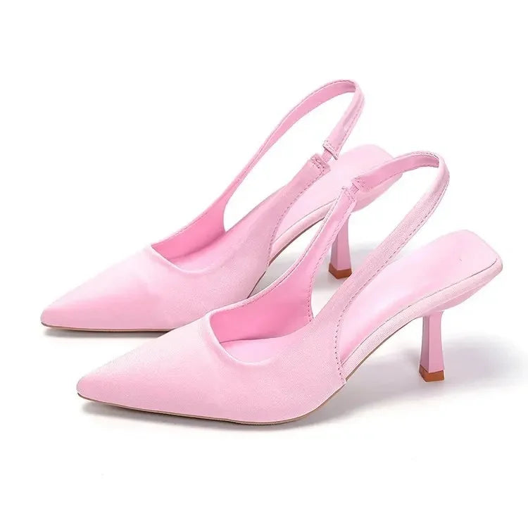 2024 Primavera Verano Nuevo Estilo Punta Puntiaguda Tacón Fino Tacón Alto Zapatos Sencillos Espalda Espacio Bolsa Cabeza Zapatos Frescos Falda De Mujer Tacón Alto