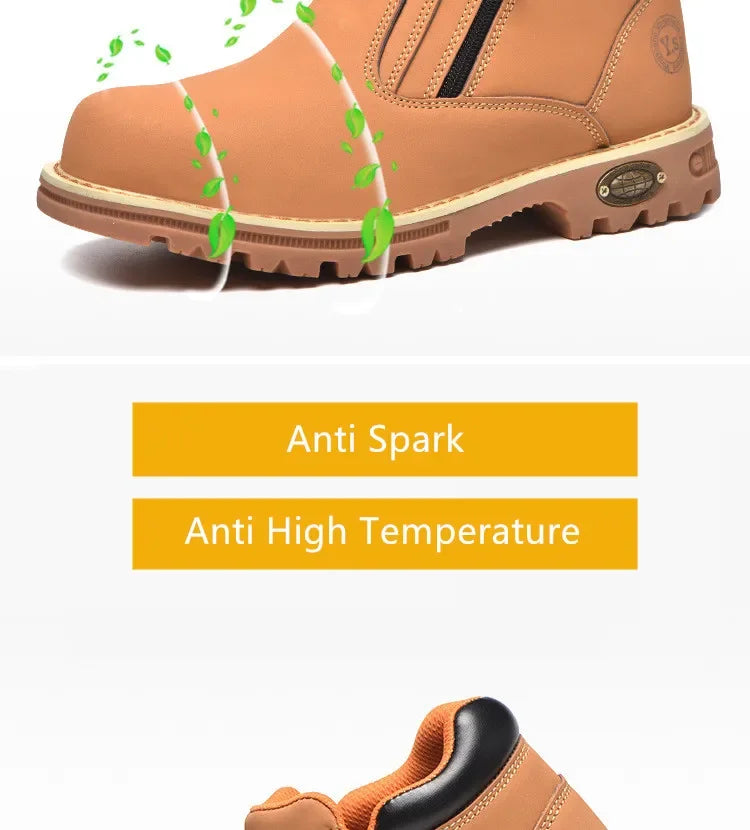 Zapatos de trabajo para hombre 2025, zapatos de seguridad impermeables, botas de cuero anti chispas, zapatos de soldador anti perforaciones y antideslizantes.