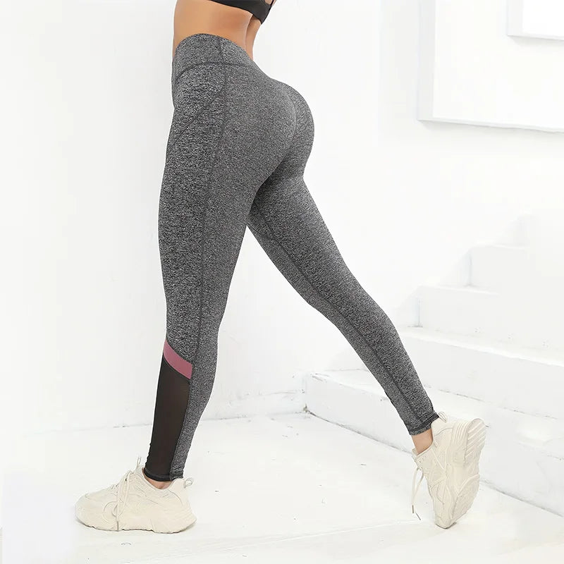 Leggings de yoga de cintura alta con bloques de color para mujer, leggings de entrenamiento con control de abdomen para mujer