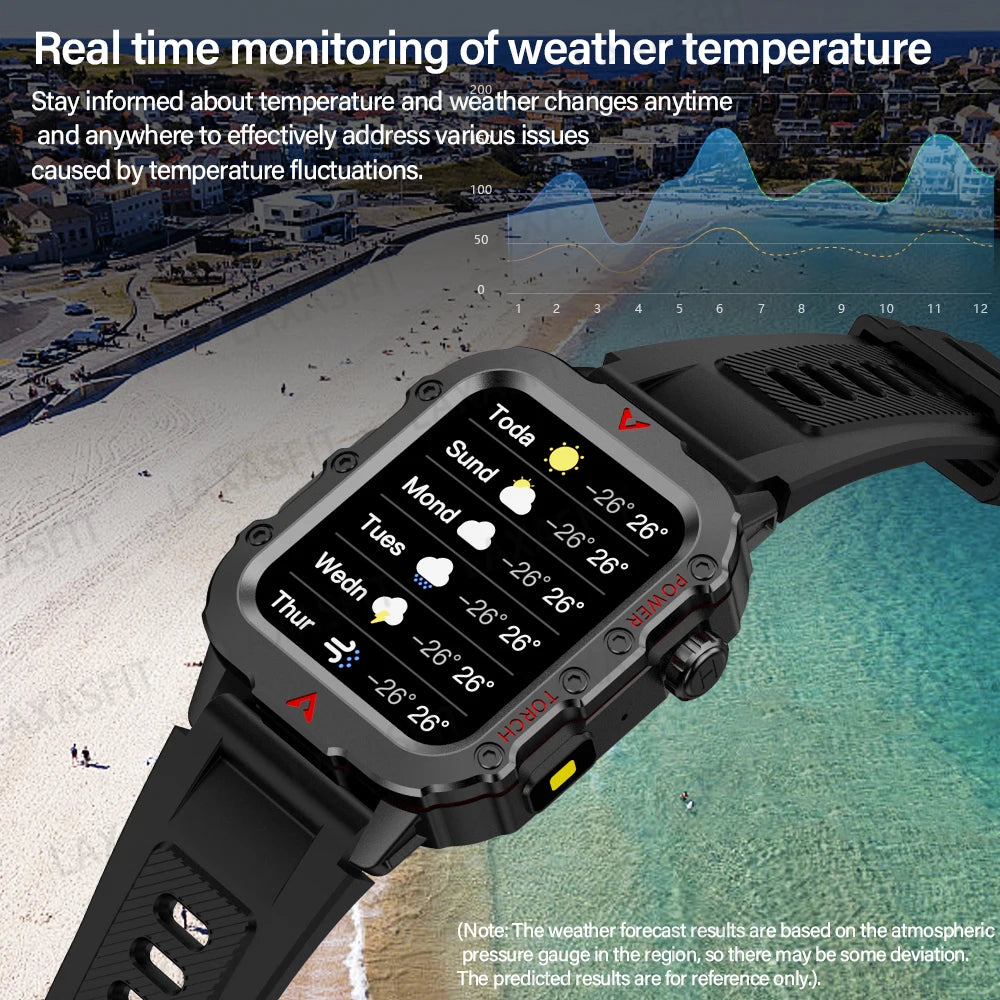 Reloj inteligente deportivo LAXASFIT para hombre con Bluetooth, monitor de frecuencia cardíaca, linterna LED, multifunción, para deportes al aire libre