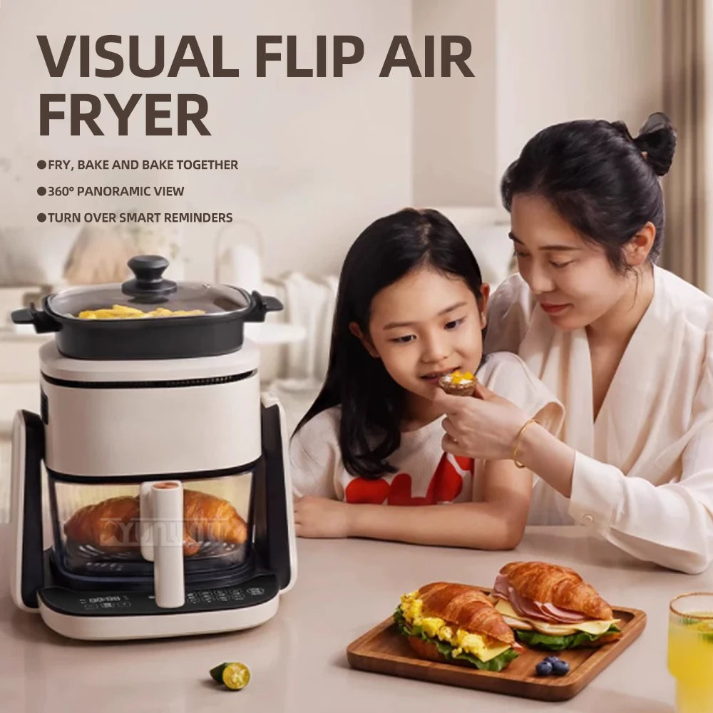 Freidora de aire eléctrica inteligente, multifuncional, para hornear, cocinar, hervir y visualizar, con tapa, gran capacidad, electrodoméstico