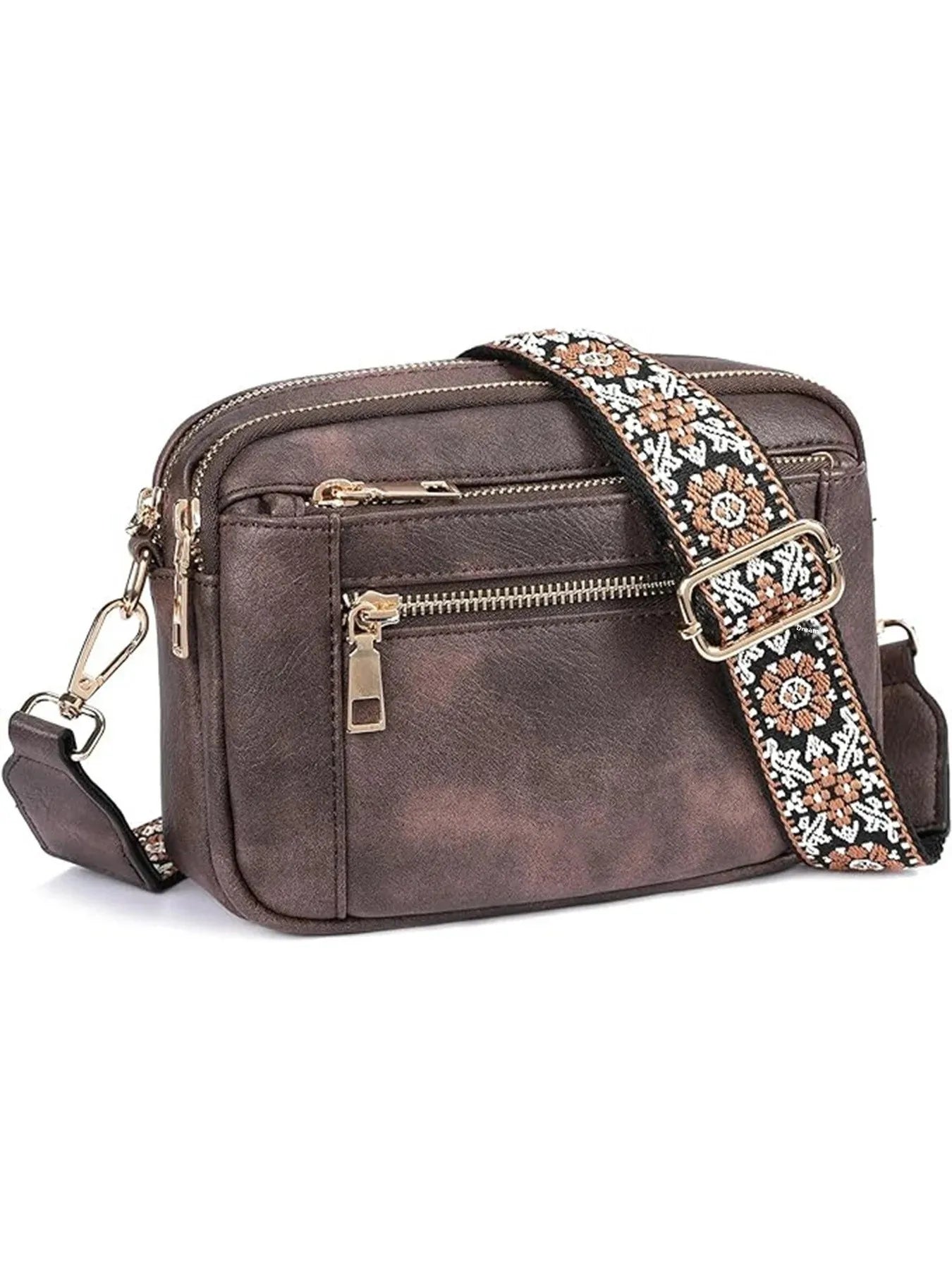 Bolso bandolera multifuncional con cremallera y bloques de colores, de piel sintética, tipo cartera de un solo hombro, con correa ajustable para el hombro.