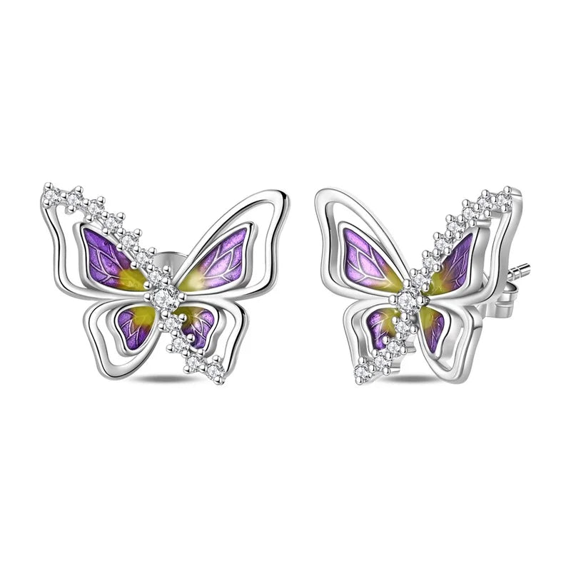 Pendientes de plata de ley 925 con diseño de mariposa, abeja, mariquita y flor de arcoíris para mujer, joyería de moda para fiestas de cumpleaños, regalos