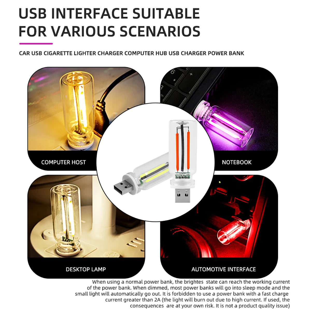 Luz nocturna USB con atenuación táctil, bombilla LED incandescente de filamento, iluminación interior de coche, lámpara de ambiente para sala de fiestas y coche.