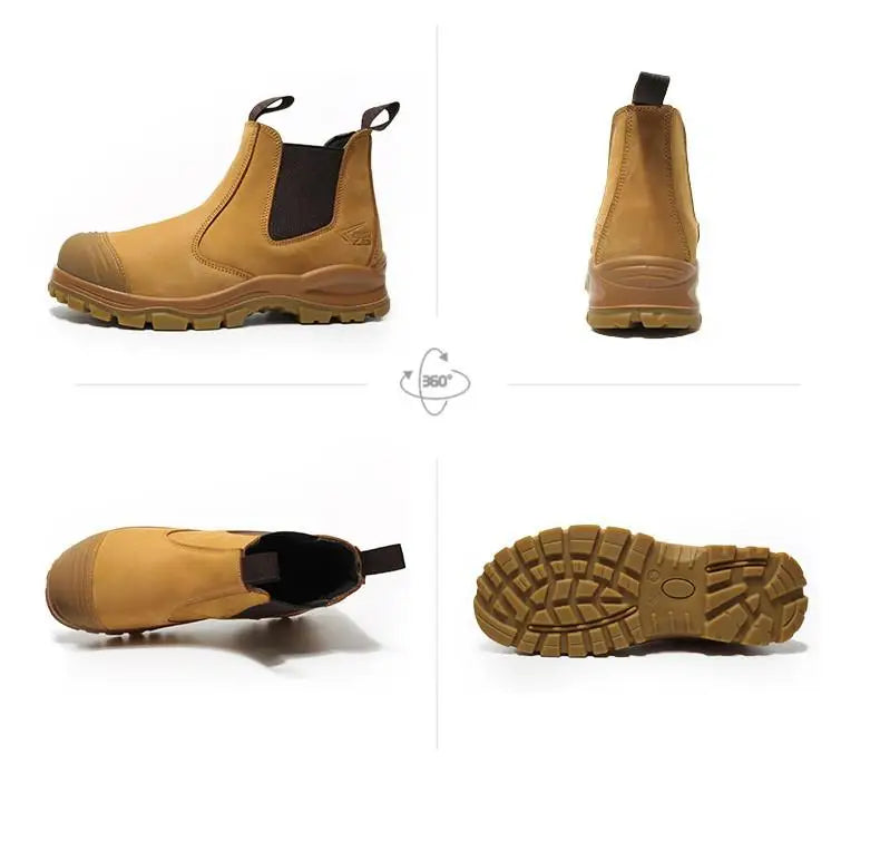 Botas de seguridad de lujo de caña alta en piel de vacuno para hombre, con puntera de acero, protección antiimpactos y antipinchazos, resistentes al desgaste.