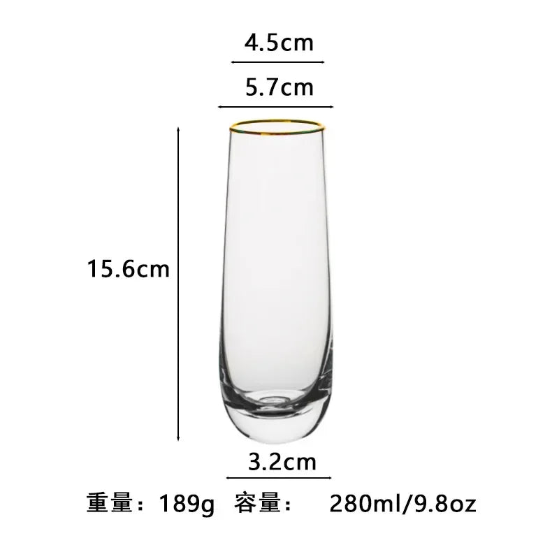 Vaso de agua redondo transparente de vidrio de alta calidad, colorido, con forma de huevo, resistente al calor, con borde dorado, para jugo, para uso doméstico.
