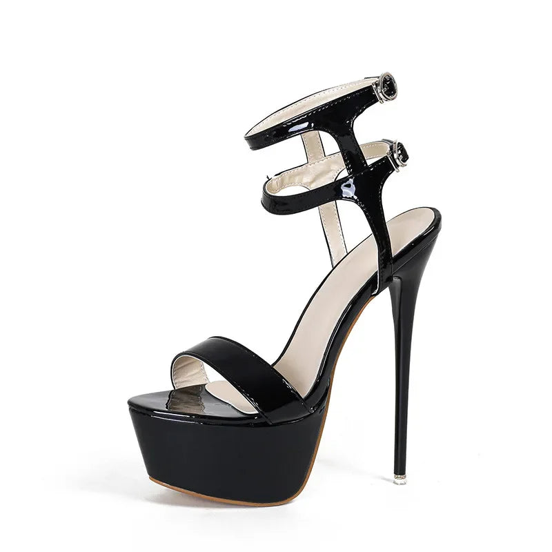 Sandalias de tacón alto de 17 cm para mujer, zapatos de tacón superalto con plataforma y hebilla en el tobillo, estilo gladiador, para fiesta, de verano