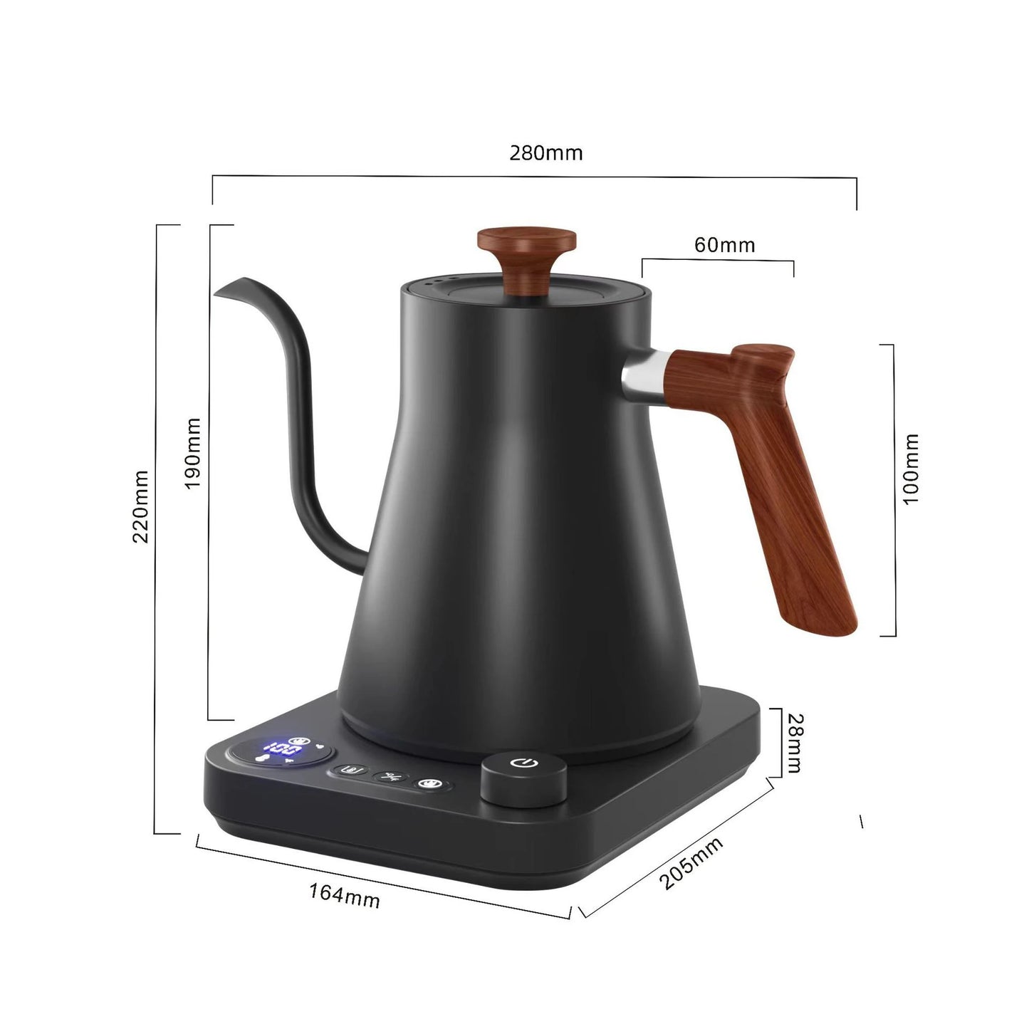 Hervidor eléctrico de cuello de cisne de 110 V/220 V con control de temperatura inteligente, 1200 W, calentamiento rápido, revestimiento de acero inoxidable 304, 900 ml