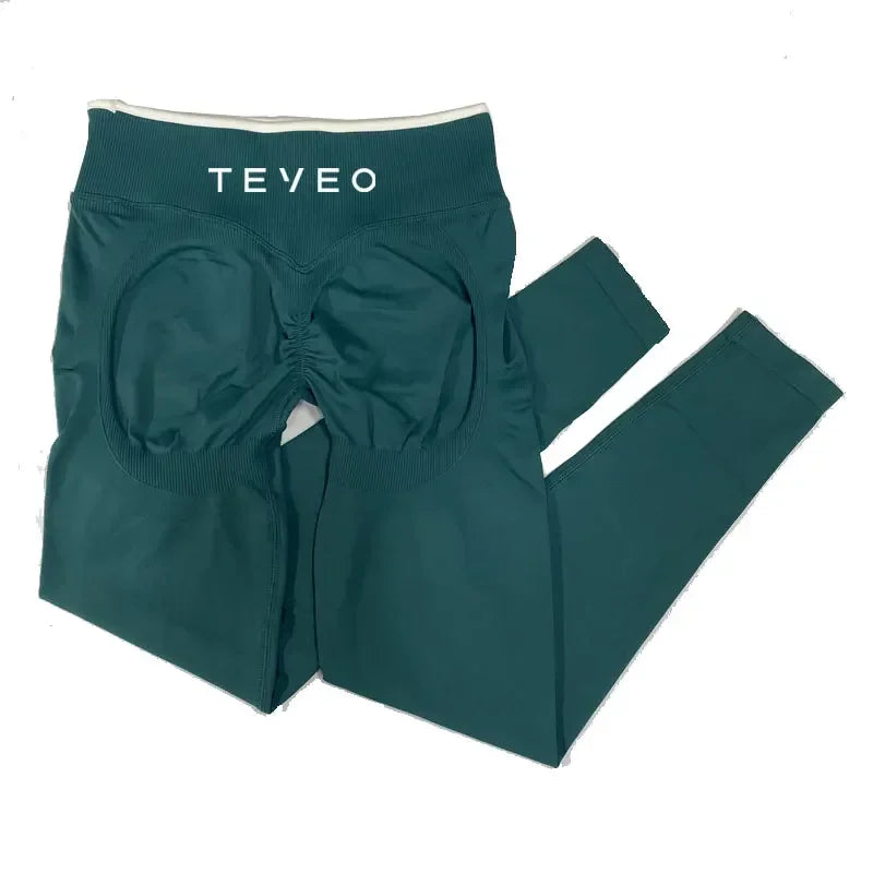 TEVEO - Pantalones cortos deportivos de yoga para mujer, pantalones deportivos elásticos para fitness y ciclismo, conjunto de sujetador de yoga corto Ignite Sculpt Scrunch, leggings