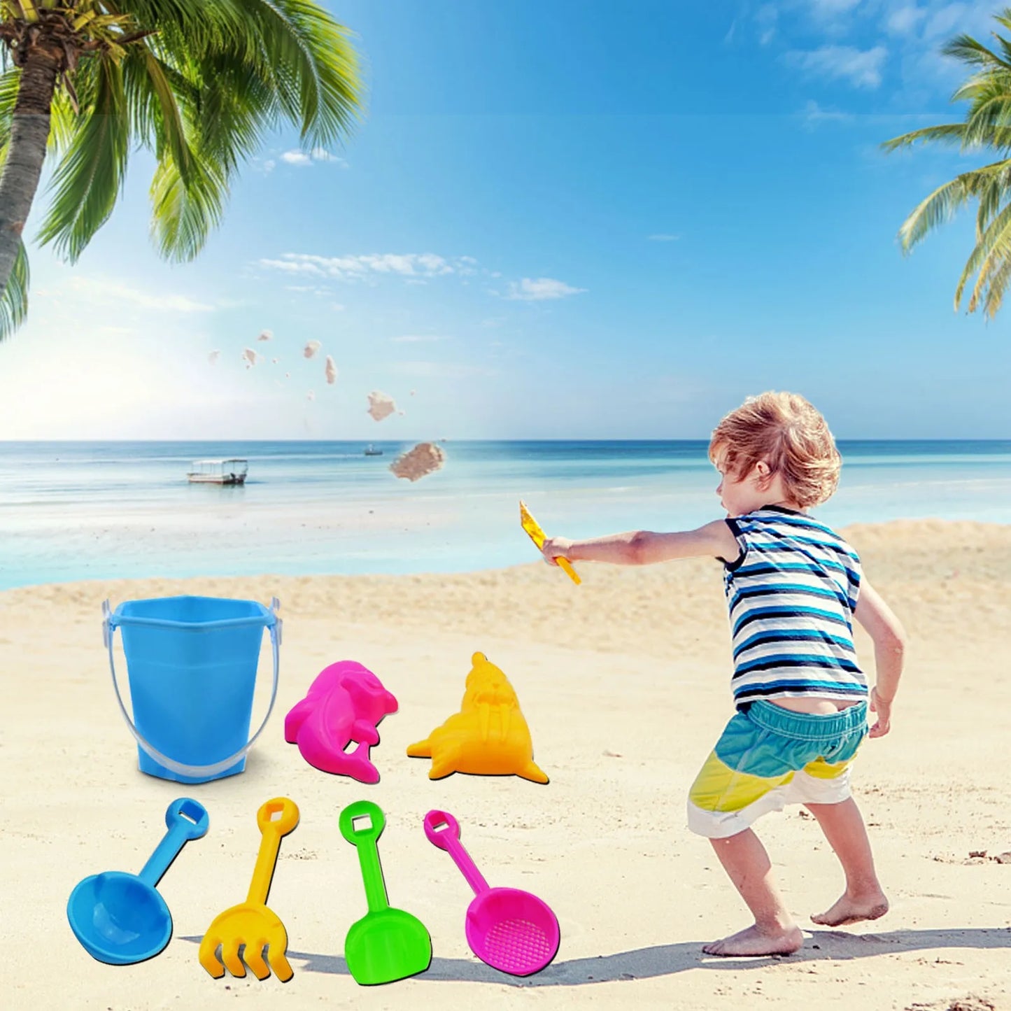 Juguetes para niños, juego de arena de playa de 7 piezas, arenero, juguete de verano para exteriores, regalos divertidos, juguetes para niños