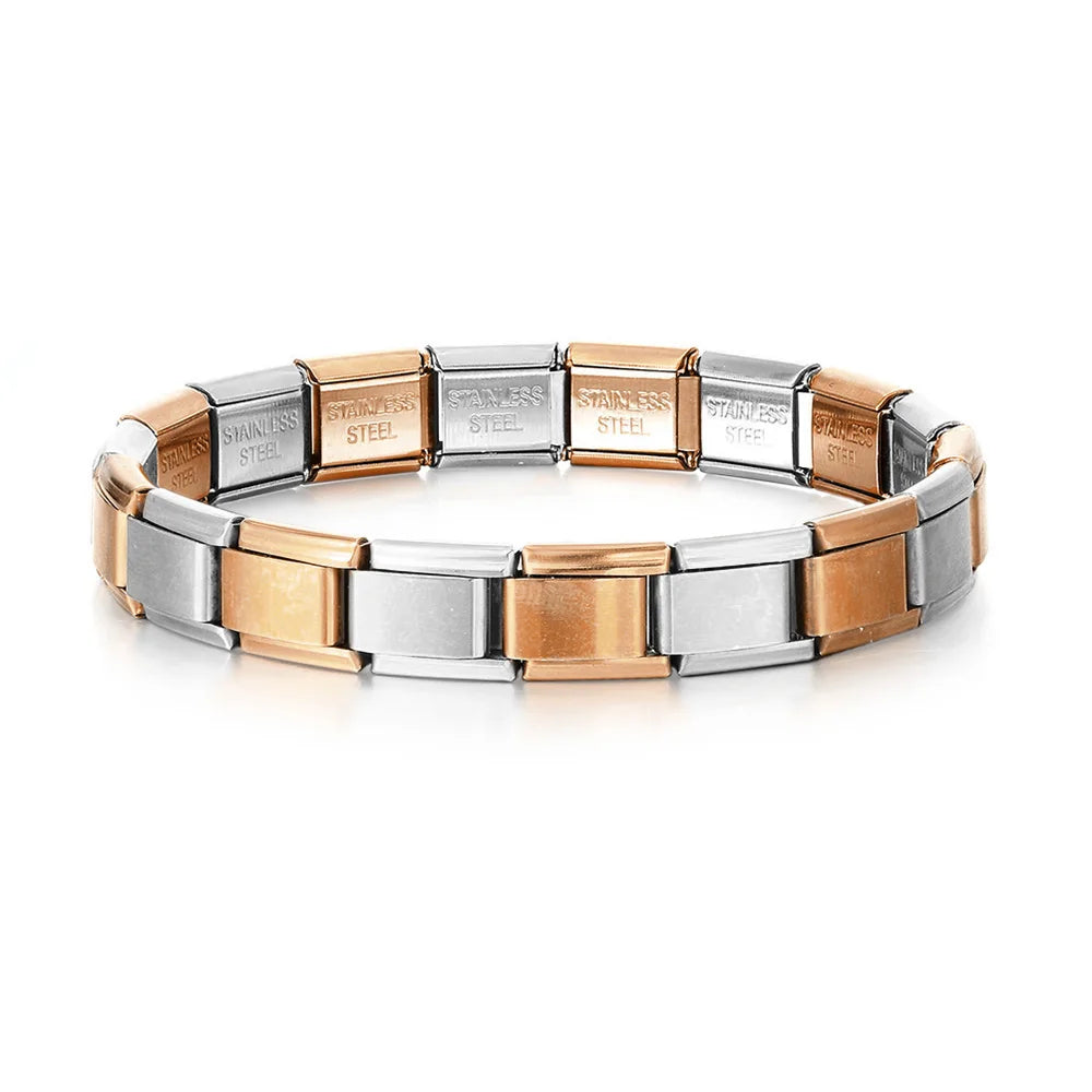 Pulsera GEMOSA de acero inoxidable con dijes italianos de 9 mm de ancho, cadena de eslabones elásticos, joyería DIY de alta calidad.