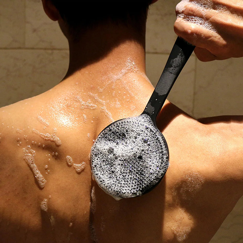 Cepillo de baño suave para la espalda, esponja de ducha, cepillo para fregar con mango, exfoliante, masajeador de piel, cepillo exfoliante para baño