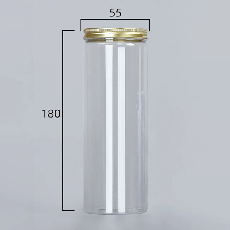 Frasco de plástico transparente de 15 tamaños con tapas de aluminio rosa, contenedor vacío para crema facial, contenedor de cosméticos, botellas rellenables de viaje doradas.