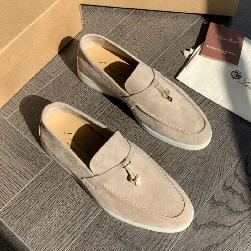 Mocasines planos unisex sin cordones para parejas, informales, de piel de oveja, con suela plana, para el tiempo libre, con punta redonda, de TPR, para primavera y otoño