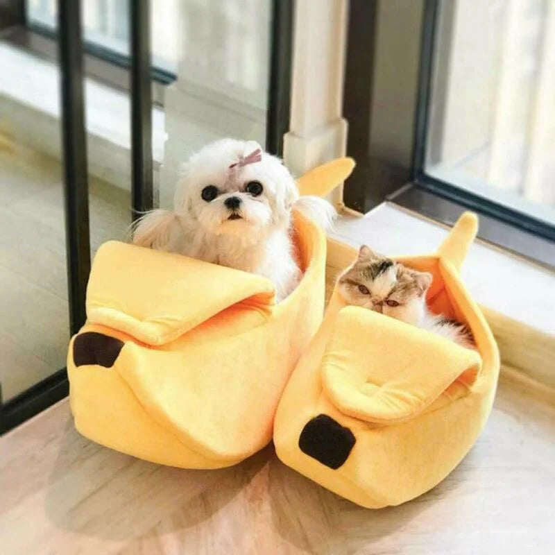 Cama tipo plátano para gatos, bonita, divertida y acogedora, cálida y duradera, portátil, para mascotas, cojín para perros, suministros para gatos, multicolor