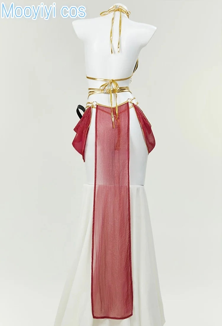 New Mooyiyi cos Leia Scarlet Salsa Dress Cosplay costume Halloween Christmas S-XL 2025 Sexy Red Dancer Dress