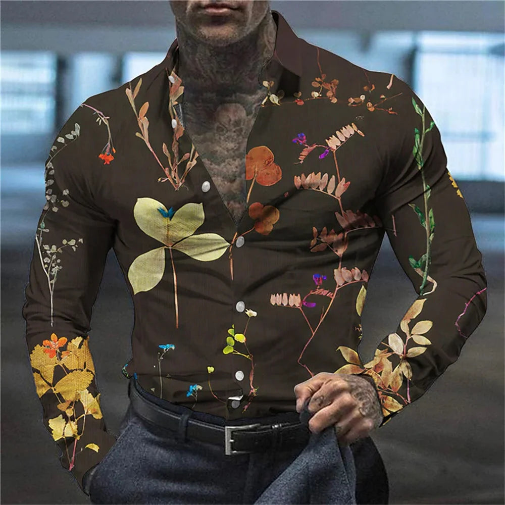 2023 Men's Hot Selling Shirt Long Sleeve Button Lapel Print Pattern Men's Top Soft and Comfortable Spring/Summer New Style