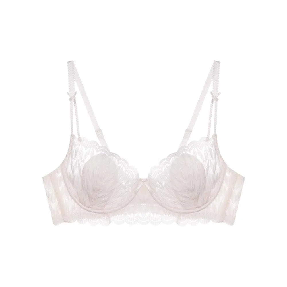Sujetador de encaje con escote en V profundo y tirantes de lazo, con aro de acero suave, a prueba de golpes, para mujer, con pechos fruncidos, ropa interior push up antiflacidez.