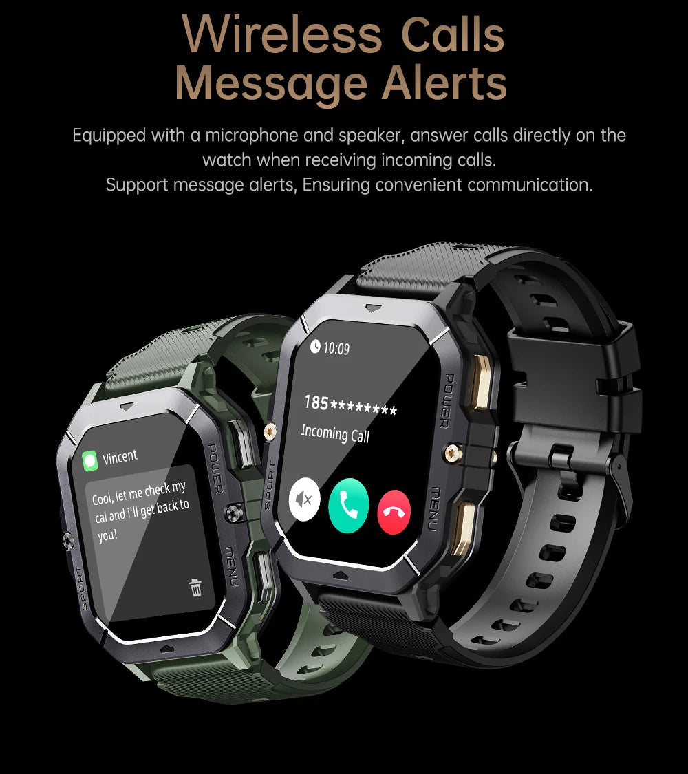 Reloj inteligente con Bluetooth de 2,02 pulgadas para hombre y mujer, batería de 410 mAh, resistente al agua hasta 1 ATM, monitor de ritmo cardíaco y salud, para deportes al aire libre