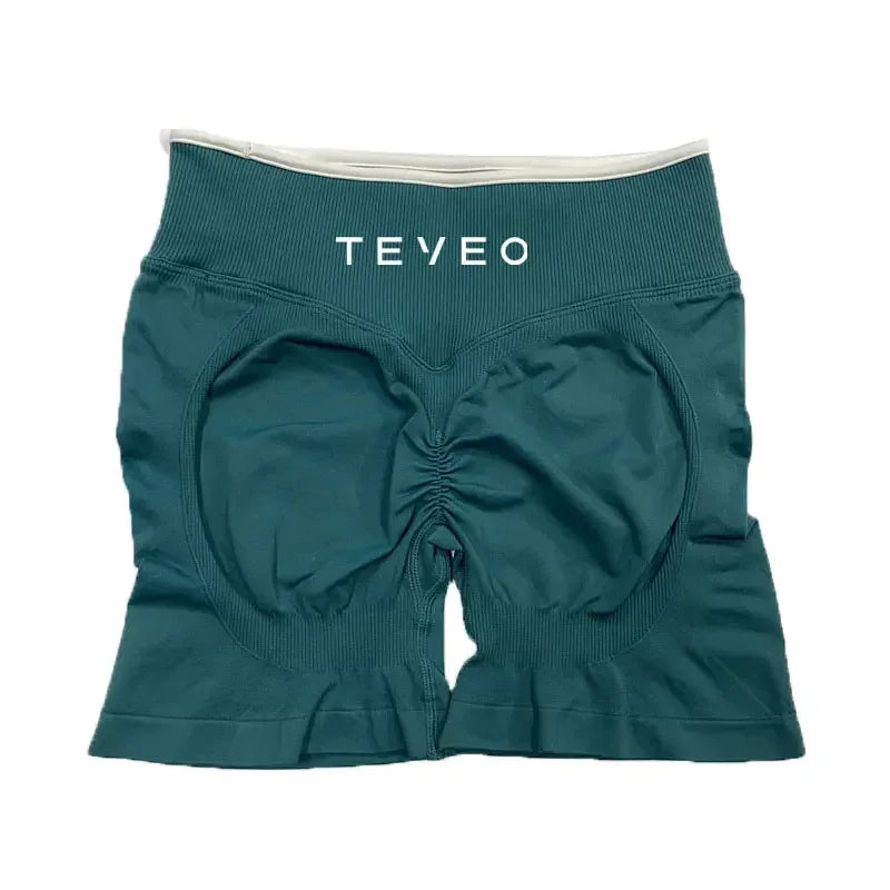 TEVEO - Pantalones cortos deportivos de yoga para mujer, pantalones deportivos elásticos para fitness y ciclismo, conjunto de sujetador de yoga corto Ignite Sculpt Scrunch, leggings