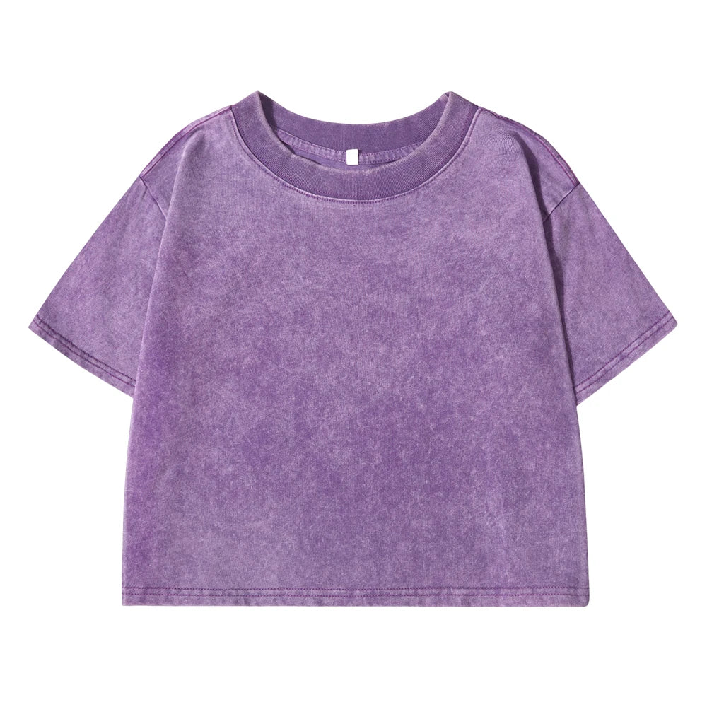 Camiseta lavada ajustada y lisa, moda femenina, algodón suave, ropa de calle, informal, deportiva, de manga corta, estilo retro, para mujer