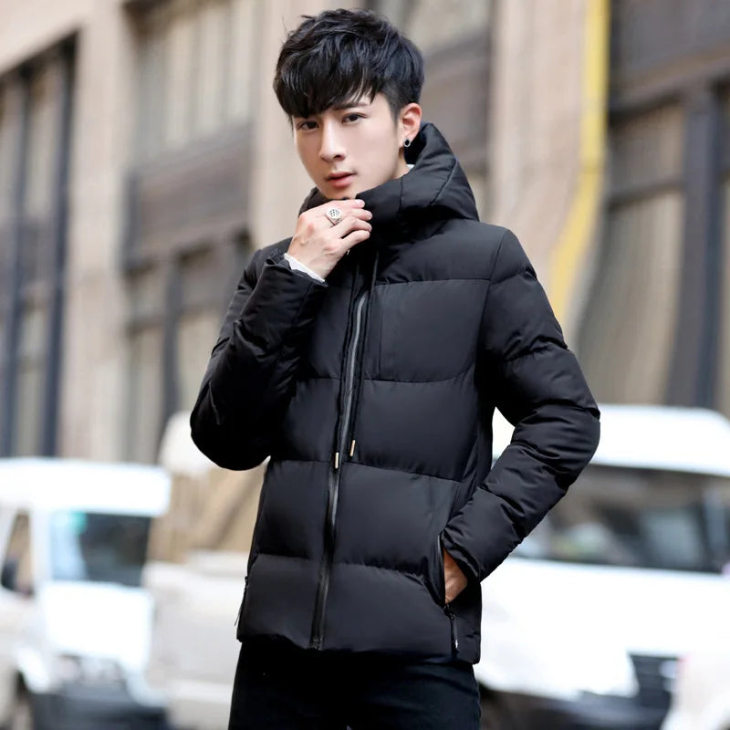 Nueva chaqueta con capucha unisex, sencilla y moderna para hombre, de plumón grueso, holgada y elegante, a prueba de viento, de uso informal y cálido, fácil de