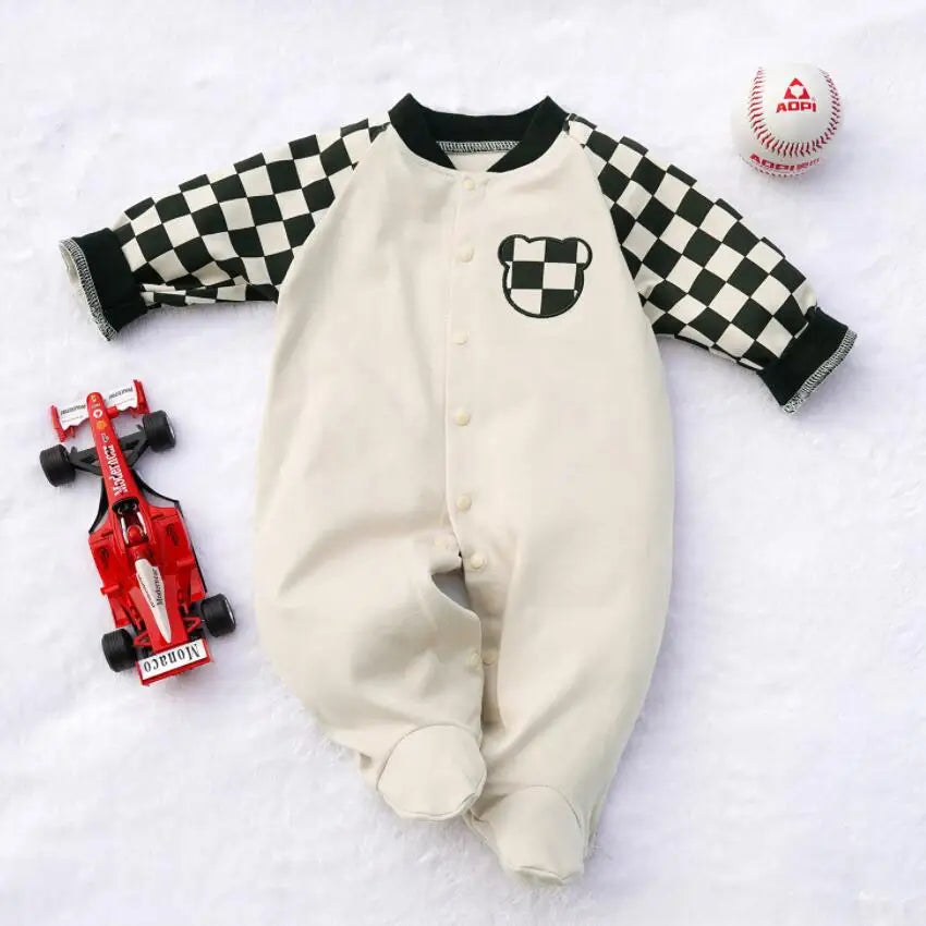 Ropa de bebé, mono para recién nacidos, ropa para niños pequeños, estilo deportivo de béisbol, ropa de algodón para bebés, ropa de primavera para niños pequeños.