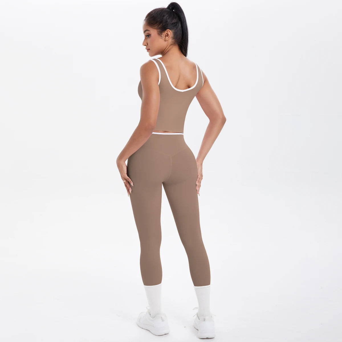 Conjunto de 2 piezas de pantalones de yoga con espalda descubierta y leggings para correr, de cintura alta, con estampado de melocotón y glúteos, para fitness y deportes.